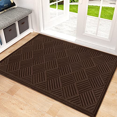 Mibao Door Mat Outdoor, Welcome Mats Outside, Large Front Door Mats, Doormat Indoor Entrance, Outdoor Mat, Anti-Slip Rubber Door Mats, Washable Entryway Mat, 35.5' x 24', Coffee