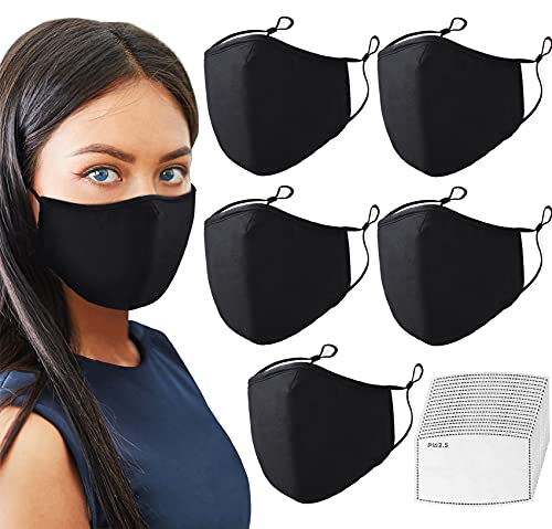 Pro Venture Black Face Mask - Cotton Cloth Reusable, Washable, Pocket, Carbon Filters (5 MASK + 20 filters)