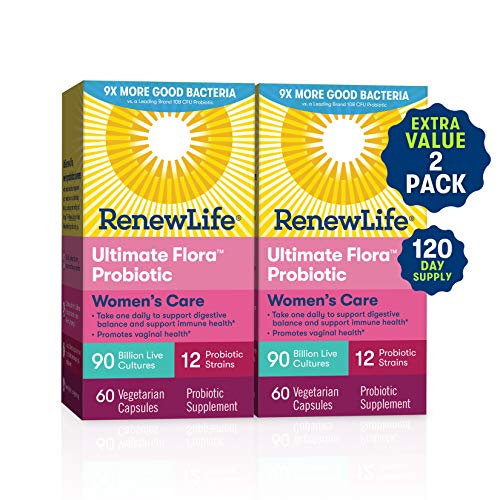Renew Life Women’s Probiotic - Ultimate Flora Women's Care, Shelf Stable Probiotic Supplement - Gluten, Dairy & Soy Free - 90 Billion Cfu - 60 Vegetarian Capsules (120 Count)
