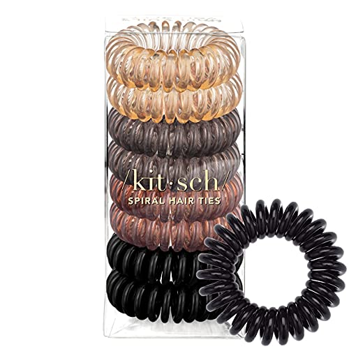 Kitsch Spiral Hair Ties, Coil Hair Ties, Phone Cord Hair Ties, Hair Coils - 8 Pcs, Brunette