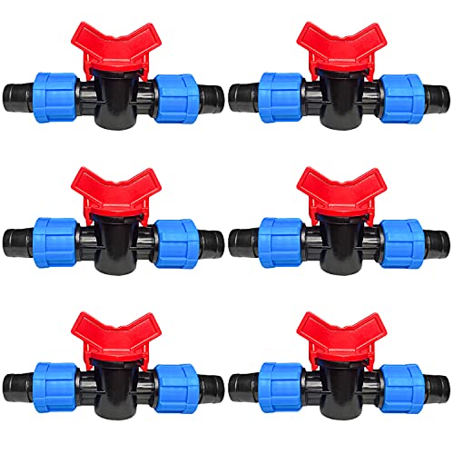 6 Pieces Drip Irrigation Shut-Off Valve 1/2 Inch Universal Adapter Drip Tubing Fittings Connector Barbed Locking Fitting Fits Most 16-17mm Drip Tape and Tubing (6, Shut Off Valve)