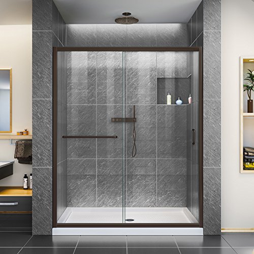 DreamLine Infinity-Z 56-60 in. W x 72 in. H Semi-Frameless Sliding Shower Door, Clear Glass in Oil Rubbed Bronze, SHDR-0960720-06