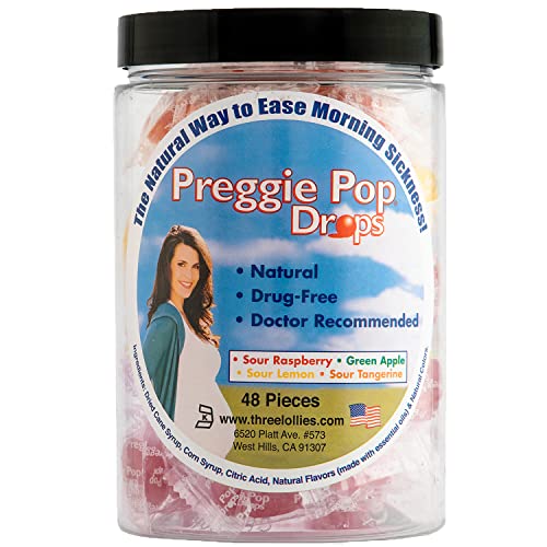 Preggie Pop Drops Morning Sickness Relief for Pregnant Women. Assorted Yummy Candy Drops for Pregnancy. 48 Count