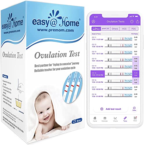 Easy@Home Ovulation Test Strips, 25 Pack Fertility Tests, Ovulation Predictor Kit, Powered by Premom Ovulation Predictor iOS and Android App, 25 LH Strips