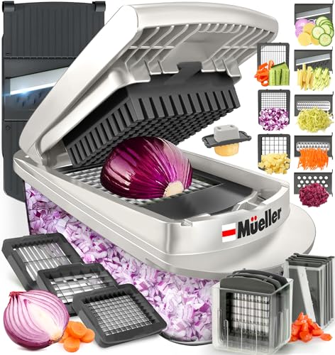 Mueller Pro-Series 10-in-1, 8 Blade Vegetable Chopper, Onion Mincer, Cutter, Dicer, Egg Slicer with Container, French Fry Cutter Potatoe Slicer, Home Essentials & Kitchen Gadgets, Salad Chopper