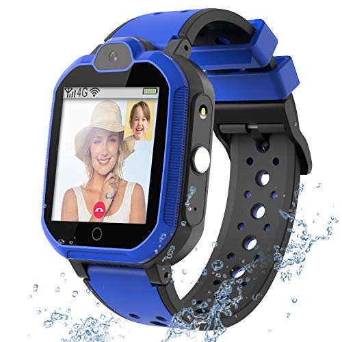 PTHTECHUS 4G GPS Kids Smartwatch Phone - Boys Girls Waterproof Watch with GPS Tracker 2 Way Call Camera Voice & Video Chat SOS Alarm Pedometer WiFi Wrist Watch Birthday Gifts for Students, 4G Blue