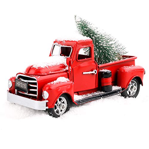 Cullaby Vintage Red Truck Decor 6.7 Inches Handcrafted Red Metal Truck Car Model for Christmas Decoration Table Decoration