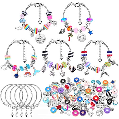 85 Pcs Charm Bracelet Making Kit, Acejoz DIY Charm Bracelets Beads for Girls Ages 7~12, Adults and Beginner Jewelry Making Kit