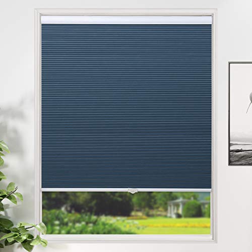 Cellular Shades Blackout Blinds Cordless Honeycomb Window Shades for Bedroom, Blinds for Window and Door, Home and Office, Blue, 39' W x 64' H