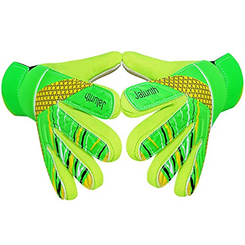 Jalunth Goalkeeper Goalie Soccer Gloves Kids Youth Goal Keeper Field Player Glove Boys Girls Ages 4-6 Years Old Anti-Slip Latex Palm Soft Pu Hand Back Green Size 5