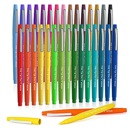 Lelix 30 Colors Felt Tip Pens, Medium Point Felt Pens, Assorted Colors Markers Pens For Journaling, Writing, Note Taking, Planner Coloring, Perfect for Art Office and School Supplies