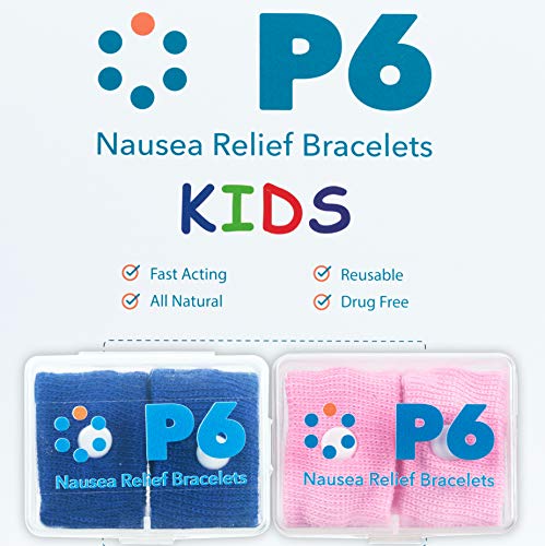 P6 Motion Sickness Bands for Kids Children’s Wristbands for Anti Nausea Sea Cruise Travel Car Sickness All-Natural Non Drowsy Relief Acupressure Treatment (2 Pack, Pink - Royal Blue)