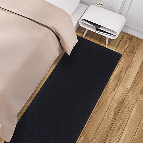 Machine Washable Modern Solid Design Non-Slip Rubberback 2x6 Traditional Runner Rug for Hallway, Kitchen, Bedroom, Living Room, 2'2' x 6', Black