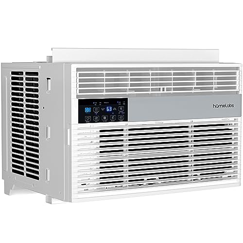 hOmeLabs Window Air Conditioner 8000 BTU - Smart Control, Eco Mode - LED Control Panel, Low Noise - Remote Control, 24-Hr Timer - Alexa/Google Assistant - White - Rooms up to 350 Sq. Ft.
