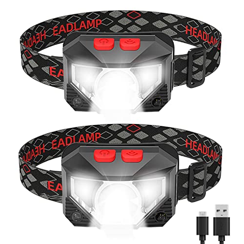 IKAAMA Headlamp, 2 Pack 1100 Lumen Super Bright Rechargeable LED Head Lamp with White Red Light, Motion Sensor 8 Modes Head Flashlight, IPX5 Waterproof Headlight for Outdoor Camping Running Cycling
