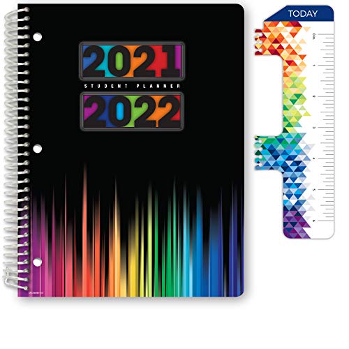 Global Datebooks Dated Middle School or High School Student Planner for Academic Year 2021-2022 (Matrix Style - 8.5'x11' - Black Colors) - Includes Ruler/Bookmark and Planning Stickers