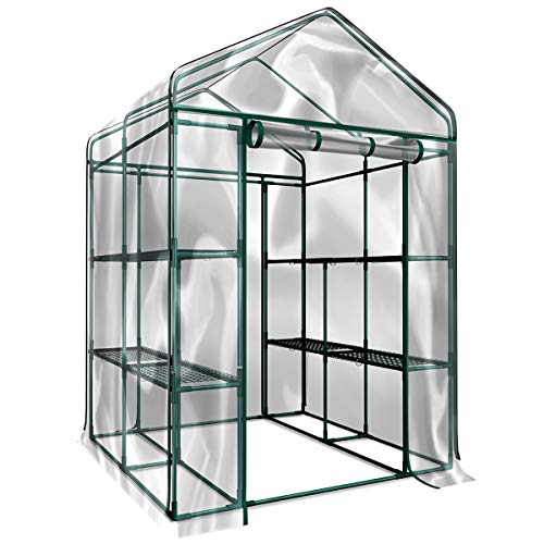 Greenhouse - Walk in Greenhouse with 8 Sturdy Shelves and PVC Cover for Indoor or Outdoor Use - 56 x 56 x 76-Inch Green House by Home-Complete