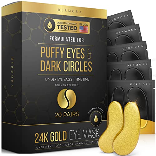 DERMORA Skin Treatment Mask 24K Gold Eye Mask - Rejuvenating Treatment for Dark Cirlce,Puffiness,Refresh,Revitalizing,Travel,Wrinkles 20 Pairs
