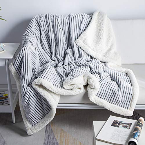 DISSA Sherpa Blanket Fleece Blanket – 60x80, Grey & White – Soft, Plush, Fluffy, Fuzzy, Warm, Cozy, Thick – Perfect for Couch, Bed, Sofa, Chair - Reversible Blanket Blanket Twin Size Blanket
