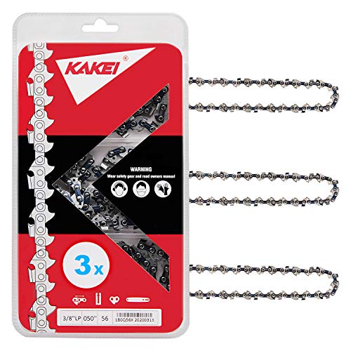 KAKEI 16 Inch Chainsaw Chain 3/8' LP Pitch, 050' Gauge, 56 Drive Links Fits Craftsman, Poulan, Ryobi, Echo, Greenworks and More, S56 (3 Chains)