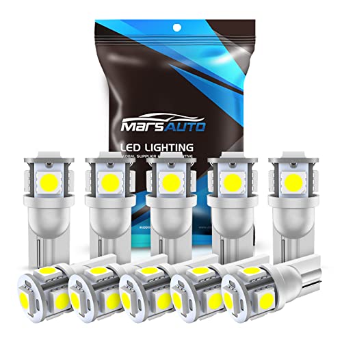Marsauto 194 LED Light Bulb 6000K White 168 T10 2825 5SMD LED Replacement Bulbs for Car Dome Map Door Courtesy License Plate Lights (Pack of 10)