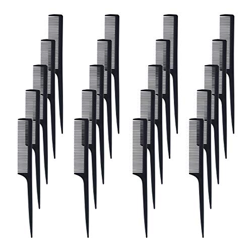 20 Pack Black Rat Tail Combs Carbon Styling Comb Fiber Anti Static and Heat Resistant Tail Comb for Back Combing, Root Teasing, Adding Volume, Evening Styling