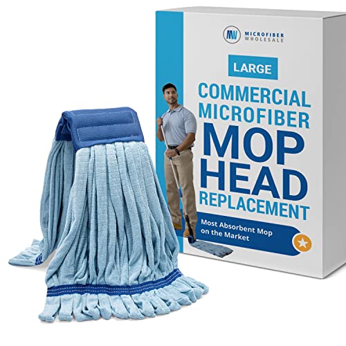 Commercial Mop Head Replacement - Large Microfiber Tube Mop (18 oz.) | Industrial Wet Mops | Washable Refill, Reusable, Heavy Duty, Looped End Mopheads | Hardwood, Tile, Laminate Floors (Blue)