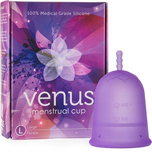 Venus Large Menstrual Cup – High Capacity for Heavy Flow -Made in USA - 100% Medical Grade Silicone Reusable Period Cup - for High Cervix - Unique Design to Ease Your Period Cycle | Purple