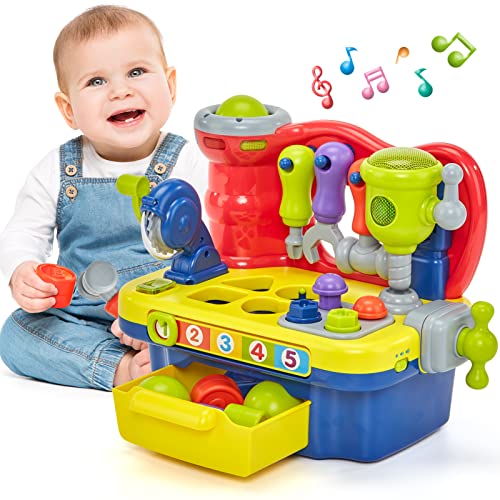Toddler Toys for Boys Girls Gifts Toys for Ages 2 Multifunctional Music Light Workbench for Baby Boy Toys for 2-Year-Old Boy Toys for Boys, Baby Toys 18+ Months Boy Toys Age 2 3 Birthday Gift