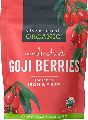 Organic Dried Goji Berries - Non-GMO and Vegan Goji Berries Organic, Perfect for Baking, Teas and Healthy Snacks for Adults (1 lb)