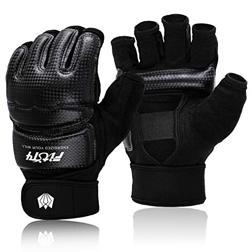 FitsT4 Half Mitts MMA UFC Training Boxing Punch Bag Kickboxing Sparring Grappling Martial Arts Muay Thai Taekwondo Wrist Wraps Support Gloves for Women Men Kids