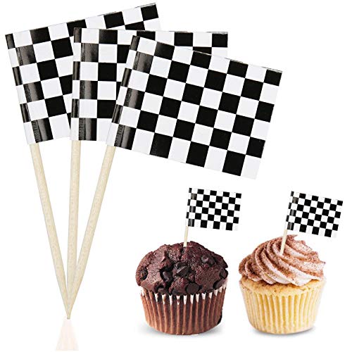 Wocuz 100 Pack Checkered Racing Flag Picks Cupcake Picks Food Fruit Toothpick Flag Party Toppers Decorations