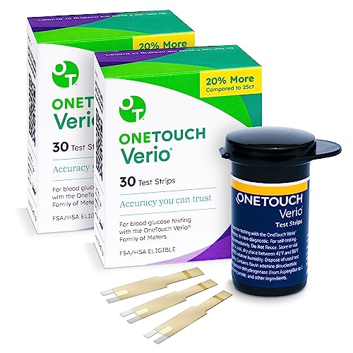 OneTouch Verio Test Strips for Diabetes Value Pack - 60 Count | Diabetic Test Strips for Blood Sugar Monitor | at Home Self Glucose Testing | 2 Packs, 30 Test Strips Per Pack