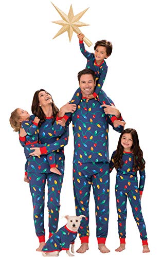 PajamaGram Matching Christmas PJs for Family, Christmas Lights, Womens S / 4-6 Blue