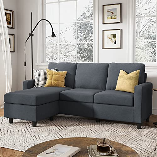 HONBAY Convertible Sectional Sofa, L Shaped Couch with Reversible Chaise, Sectional Sofa Couch for Small Space, Dark Grey