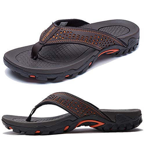 KIIU Mens Flip Flop Indoor and Outdoor Thong Sandals Beach Slippers Brown 2, 10 Men