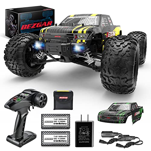 BEZGAR HM101 Hobby Grade 1:10 Scale Remote Control Truck with 550 Motor, 4WD Top Speed 42 Km/h All Terrains Off Road RC Truck ,Waterproof RC Car with 2 Rechargeable Batteries for Kids and Adults