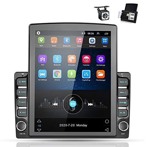 Android Double Din GPS Navigation Car Stereo, 9.7'' Vertical Touch Screen 2.5D Tempered Glass Mirror Bluetooth Car Radio with Backup Camera