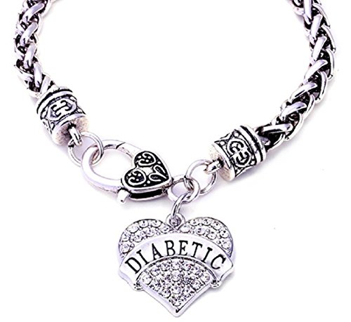 JGFinds Diabetic Awareness Alert Charm Women's Jewelry Bracelet, 7.5 Inch Silver Tone with Medical Love Heart Stating Diabetic, Lead and Nickel Free Bracelet