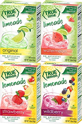 True Citrus Drink Mix Variety Pack, Strawberry Lemonade, Wildberry Lemonade, Original Limeade & Watermelon Limeade, Made From Real Lemon & Limes, Water Flavor Packets & Water Enhancer With Stevia