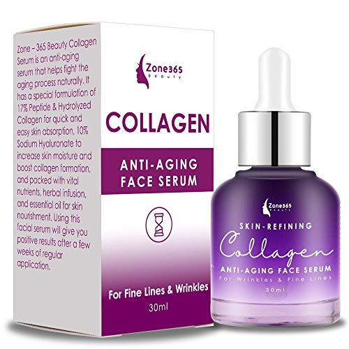 Zone - 365 Collagen Serum for Face with Hyaluronic Acid and Herbal Ingredients to Heal, Plump, and Reduces Wrinkles - 1 fl oz