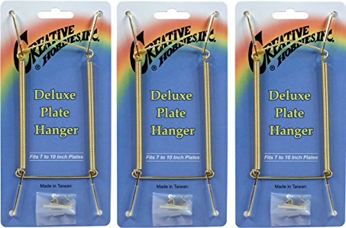 Creative Hobbies Deluxe Plate Display Hangers - Spring Style for 7-10 Inch Plates - Gold Wire with Hooks & Nails | Pack of 3