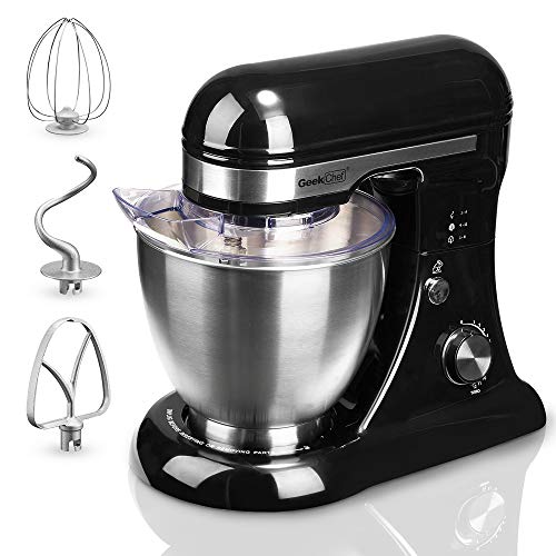 Geek Chef GSM45B Stainless Steel 4.8 Quart Bowl 12 Speed Tilt-Neck Kitchen Countertop Baking Food Stand Mixer with Beater Paddle, Dough Hook, and Whisk, Black