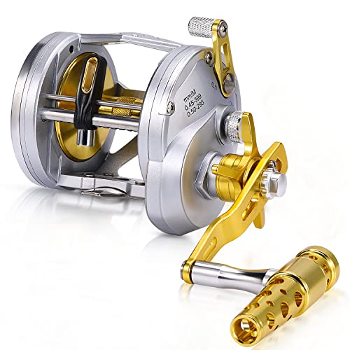 One Bass Fishing Reels Level Wind Trolling Reel Conventional Jigging Reel for Saltwater Big Game Fishing-(TA3000 Silver-Gold-Right Handed)