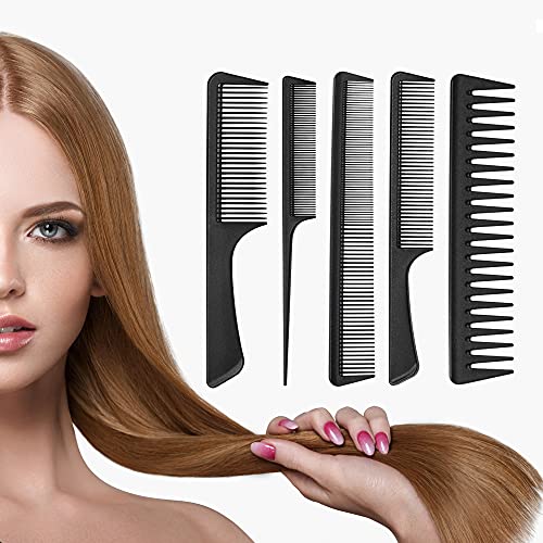 JISOY 5PCS Comb for Men Women,wide tooth comb,Combs Carbon Fiber,Hair Stylists Professional Styling Comb,beard comb,barber comb,rat tail comb,hair cutting comb