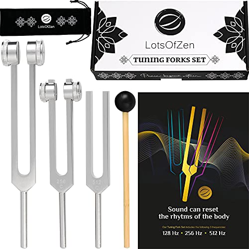 Tuning Forks for Healing (128Hz, 256Hz, 512Hz) — Body Weighted Tuning Forks Medical for Healing Chakra Set — Yoga and Meditation Accessories — Tuning Fork Set Frequency Healing Devices