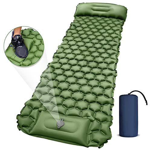 Camping Sleeping Pad, Ultralight Camping Mat with Pillow Built-in Foot Pump Inflatable Sleeping Pads Compact for Camping Backpacking Hiking Traveling Tent