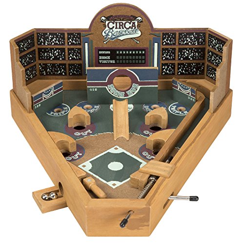 Baseball Pinball Tabletop Skill Game - Classic Miniature Wooden Retro Sports Arcade Desktop Toy for Adult Collectors and Children by Hey! Play! (951951BKT) , Tan