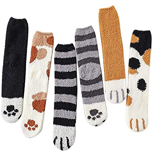 Loritta 6 Pairs Womens Fuzzy Christmas Socks Winter Cozy Soft Fluffy Cute Animal Warm Slipper Socks Gifts,6 Pairs Animal G