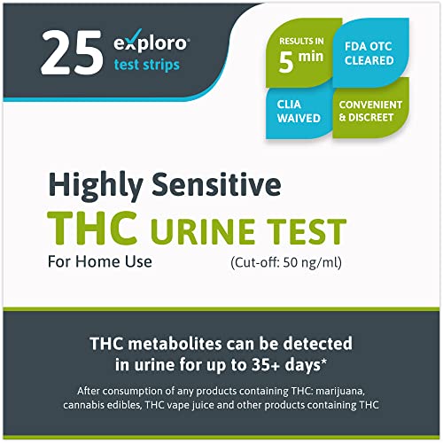 Exploro Highly Sensitive THC Urine Drug Test - When You Flush Your System of Weed and do Detox for Marijuana at Home Drugtest 25 Strips Marijuana, Edibles Testing Kit